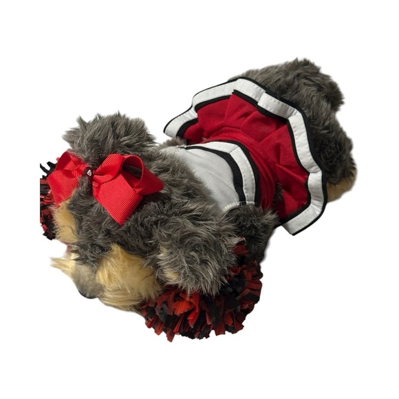 Plush Dog Toy with Red and Black Pom Poms - Picture 2 of 4